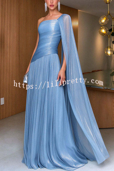 Maison Lurex Shimmer Ethereal One-Shoulder Draped Maxi Dress