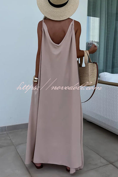 Long Story Solid Color Belted Pocket A-line Breathable Maxi Dress