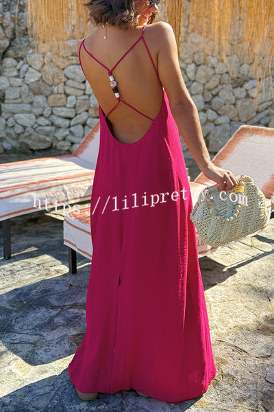 Sunny Beach Straps Unique Beaded Detail Backless Slit Maxi Dress