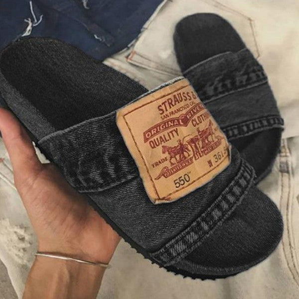 Denim Open Toe Slippers