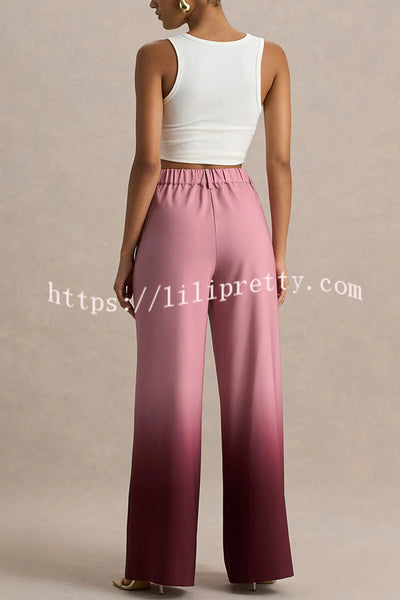 Enya Ombre Print Elastic Waist Pocketed Wide Leg Pants