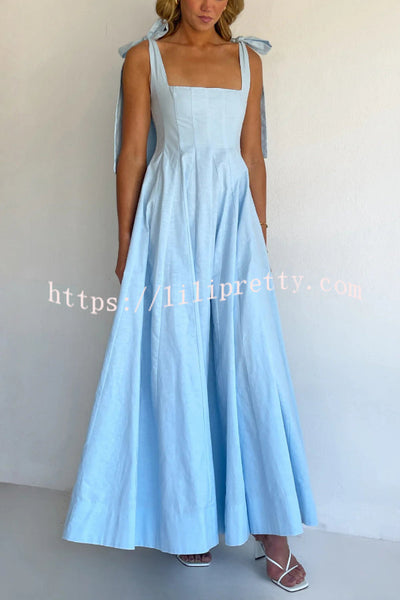 Solid Color Sleeveless Tie-up Suspender Elegant Patchwork Maxi Dress
