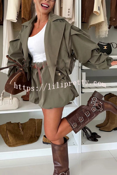 Fashion Style High Rise Elastic Waist Pocketed  Bloomer Shorts