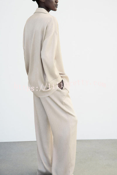 Fashionable Pleated Elastic Waist Tie Casual Pocket Wide-leg Pants