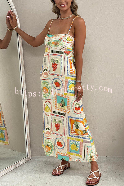 Love Is A Gamble Unique Print Pleated Bust Pocket Slip Maxi Dress