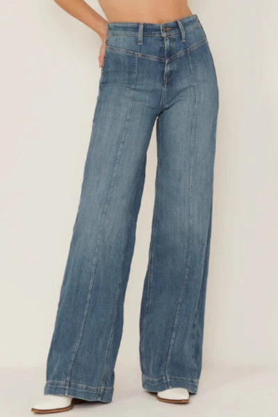 Fashion High Waist Casual Pocket Drape Stretch Straight Jeans