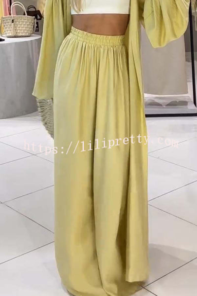 Beach Cottage High Rise Elastic Waist Wide Leg Pants