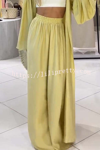 Beach Cottage High Rise Elastic Waist Wide Leg Pants
