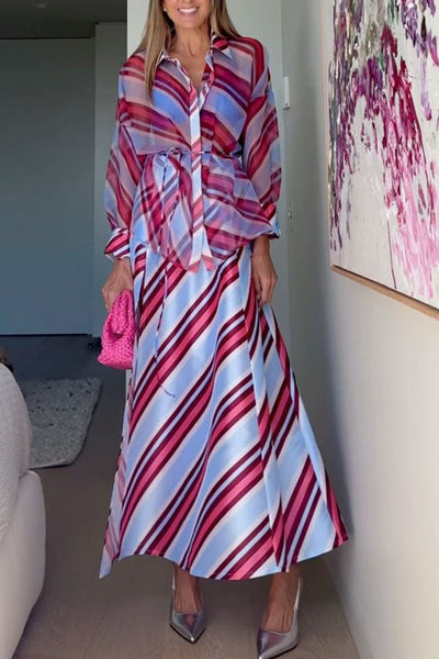 Brighter Days Sheer Organza Striped Tie-up Oversized Blouse