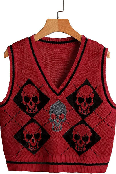 Halloween Skull Argyle Knit Sweater Vest