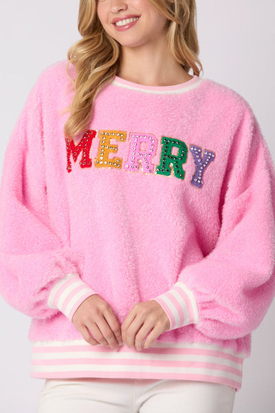 Christmas Lettered Rhinestone Long-sleeved Crew Neck Sweatshirt