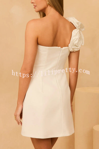 Special Occasion 3D Floral Asymmetrical One Shoulder Mini Dress
