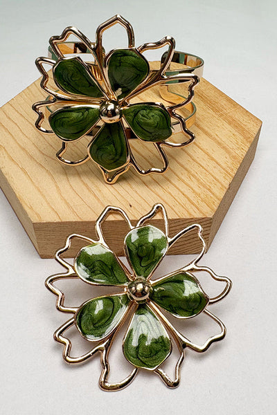 Fashionable Hollow Double-layer Petal Colored Oil Drop Bracelet Ring Set