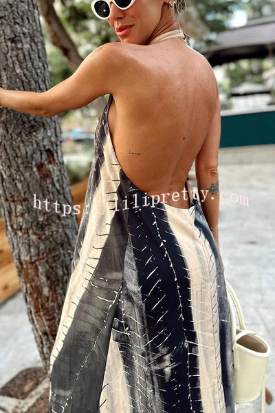 Sunday Charm Contrast Color Tie-dye Print Halter Backless A-line Maxi Dress