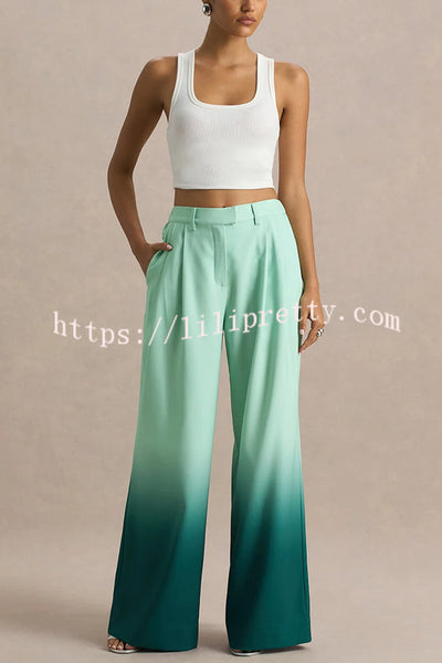 Enya Ombre Print Elastic Waist Pocketed Wide Leg Pants