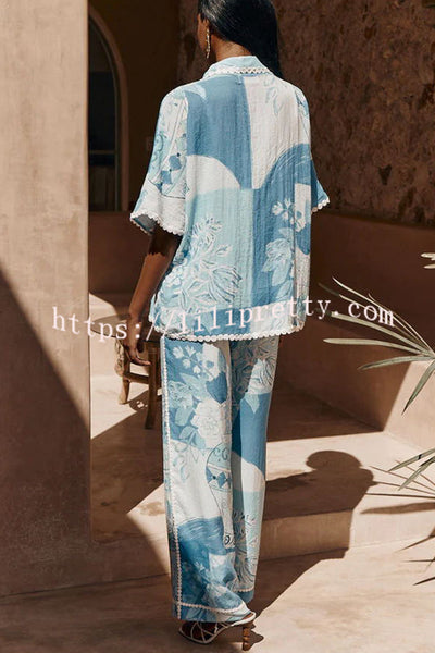 Tyra Ric Rac Trims Unique Print Pocket Wide Leg Pants