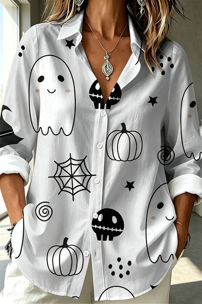 Halloween Ghost Pattern Casual Long Sleeve Top