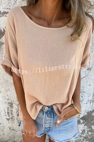 Linen Blend Crew Neck Short Sleeve Loose T-shirt