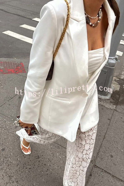 City Skyline Botton Up Long Sleeve Pocket Lapel Loose Blazer