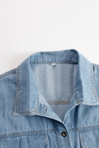 Loose-fitting Short-sleeved Shirt with Fringed Denim Mini Skirt
