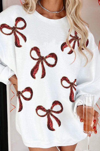 Christmas Red Bow Sequin Loose Casual Long-sleeved Sweatshirt