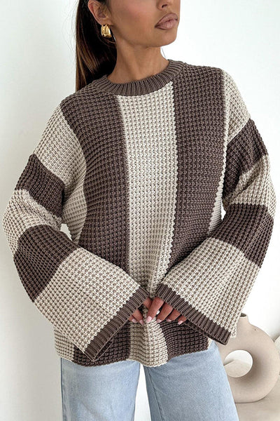 Fashionable Colorblock Loose Long-sleeved Casual Knitted Sweater