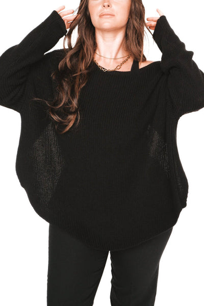 Solid Color Loose Long-sleeved Irregular Casual Knit Top