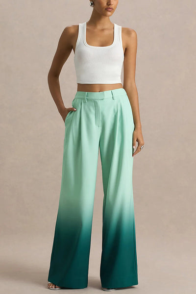 Enya Ombre Print Elastic Waist Pocketed Wide Leg Pants