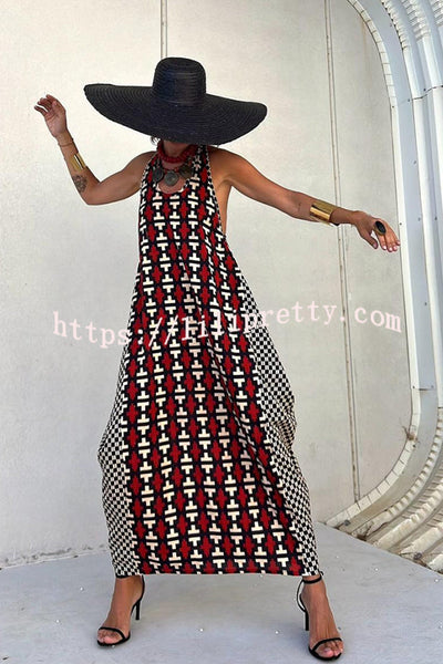 Lilipretty® Sunny Lady Ethnic Unique Print Lantern Cut Tank Maxi Dress