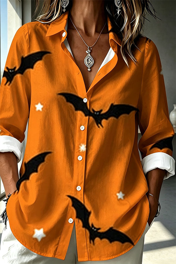 Halloween Haunted Castle & Bats Button-Up Shirt