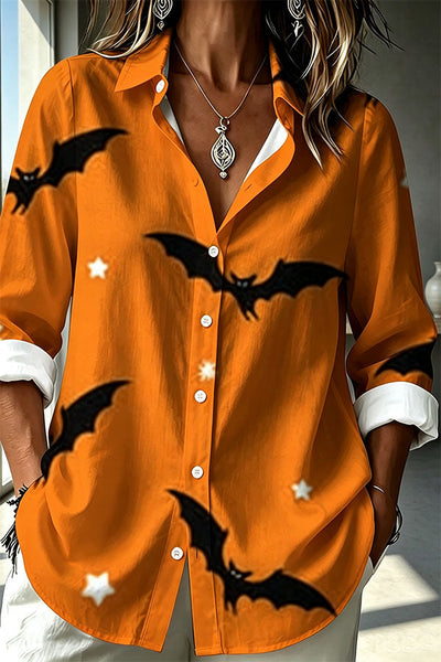 Halloween Haunted Castle & Bats Button-Up Shirt
