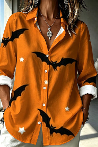 Halloween Haunted Castle & Bats Button-Up Shirt