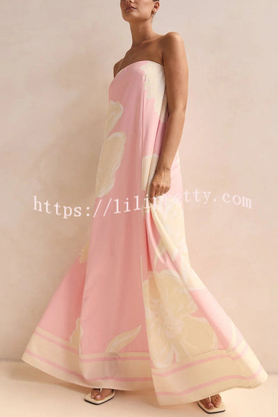 Unique Print Sexy Tube Top Back Zipper Loose Maxi Dress