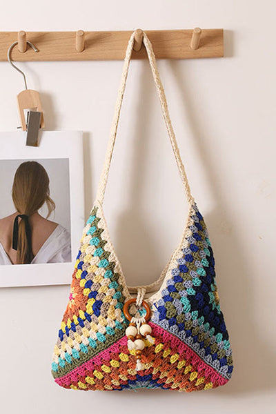 Ethnic Colorful Granny Check Woven Bag