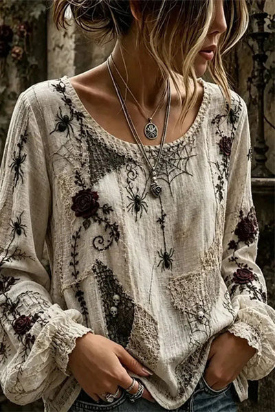 Spooky Season Velvet Long Sleeve Halloween Shirt with Buttons