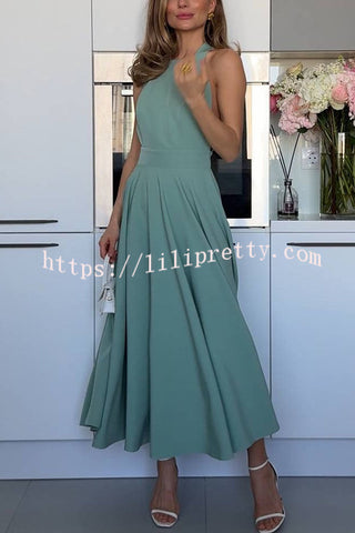 Extremely Elegant Square Collar Back Tie-up Umbrella Hem Midi Drerss