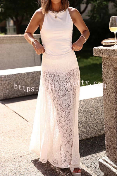 Brighten My Day Floral Lace High Rise Flare Umbrella Maxi Skirt