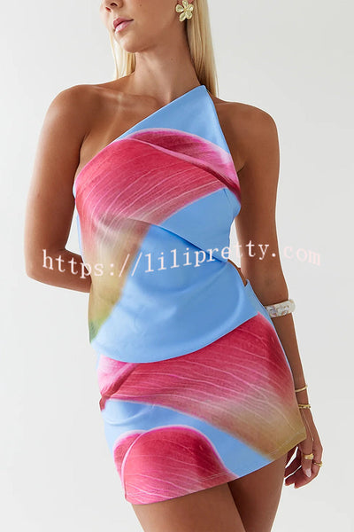 Unique Print Sexy Backless Lace-Up Top and Fitted Mini Skirt Set