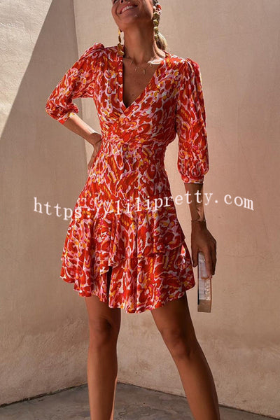 Vibrant Voyage Unique Print Half Sleeve Elastic Waist Tiered Mini Dress