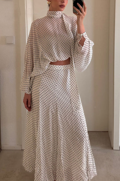 Seraphina Draped Bias-Cut Polka Dot Skirt
