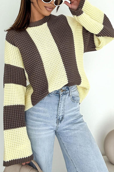 Fashionable Colorblock Loose Long-sleeved Casual Knitted Sweater