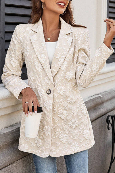 Fashion Jacquard Lapel Long Sleeve Single Button Loose Blazer