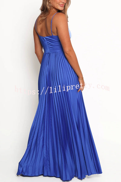 Catch The Light Satin Pleated V-neck Slip Maxi Dress