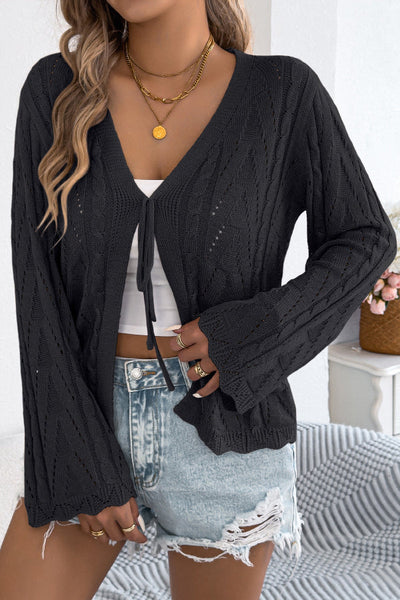 Solid Color Loose V-neck Long-sleeved Vacation Knit Cardigan