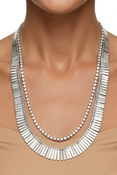 Fashionable Multi-layered Metal Necklace with Full Diamonds