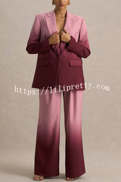 Enya Ombre Print Single Button Long Sleeve Lapel Loose Blazer