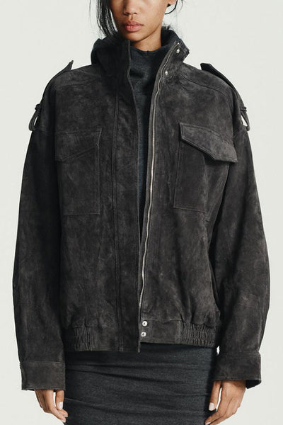 Fashionable Suede Loose Pocket Leather Jacket