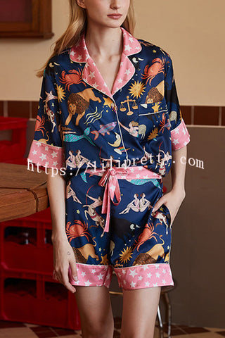 Constellation Print Home Shorts Two-piece Set