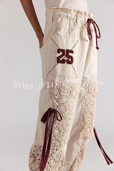 Rockaway Crochet Panels Bow Detail Elastic Waist Pocket Pull-On Craft Pants