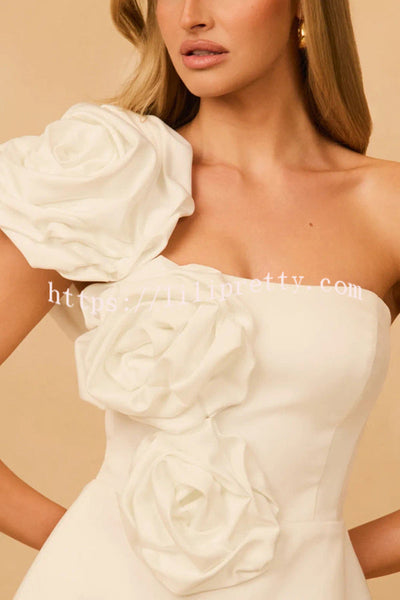 Special Occasion 3D Floral Asymmetrical One Shoulder Mini Dress